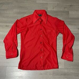 Vintage 70s JCPenney Red Tapered Disco Shirt Dagger Collar Size Small